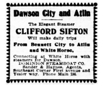 Ad for the sternwheeler Clifford Sifton, 1899